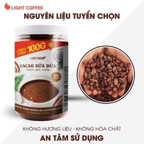  Cacao sữa dừa 3in1 thơm ngon , dạng hũ dễ bảo quản Light Cacao - 650g 