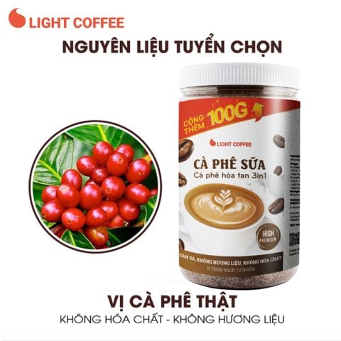  Cà phê sữa 3in1 không hóa chất, pha uống ngay Light Coffee - hũ 600g 