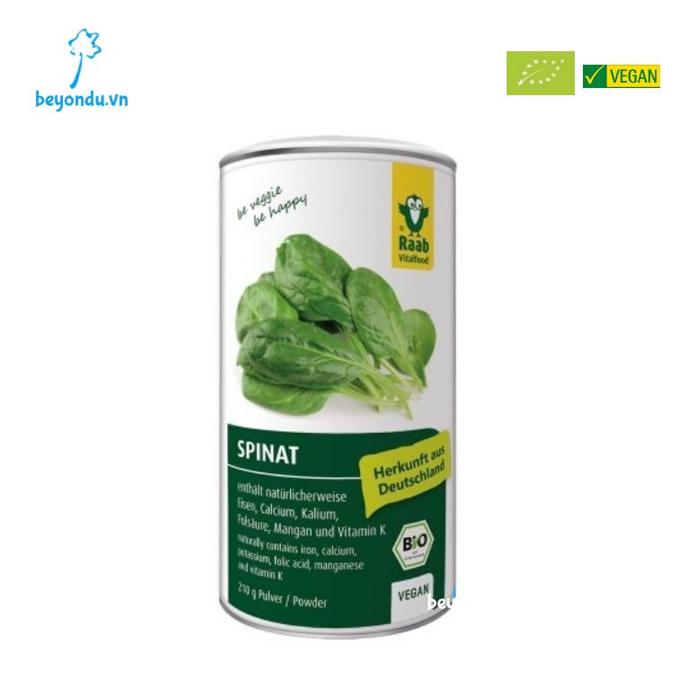 Bột cải bó xôi (spinach) hữu cơ Raab Vitalfood 210g