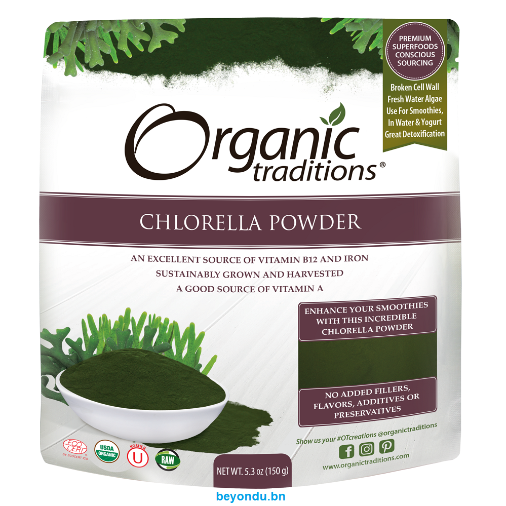 Bột tảo Chlorella hữu cơ Organic Traditions 150g