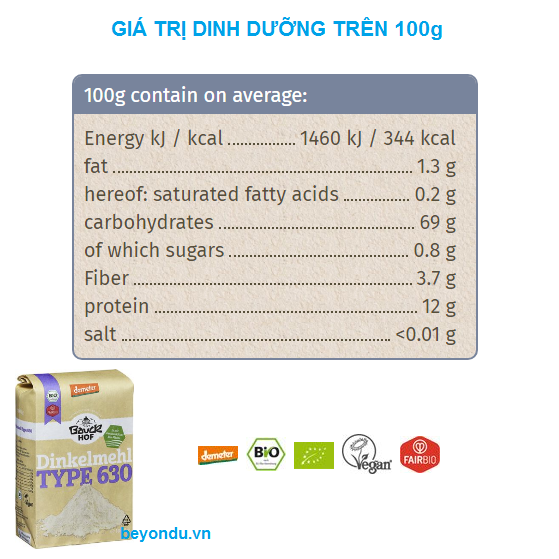  Bột spelt hữu cơ Bauckhof loại 630 
