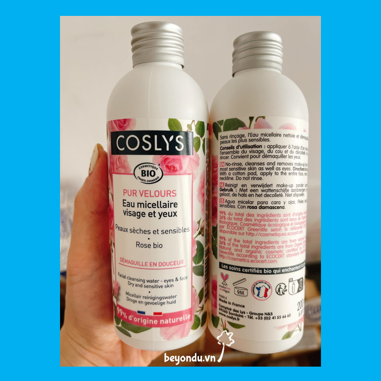 Nước tẩy trang mắt và mặt cho da khô và da nhạy cảm hữu cơ Coslys (200ml) 