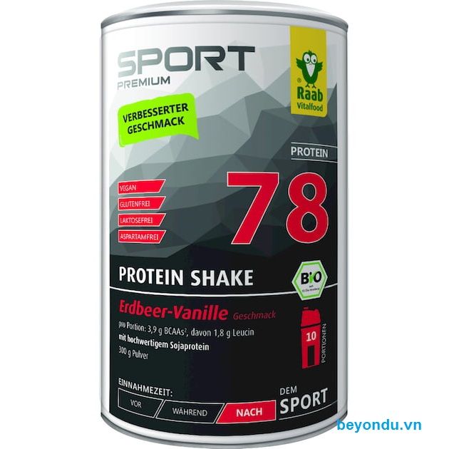 Protein Shake hữu cơ 78 Raab Vitalfood vanila dâu