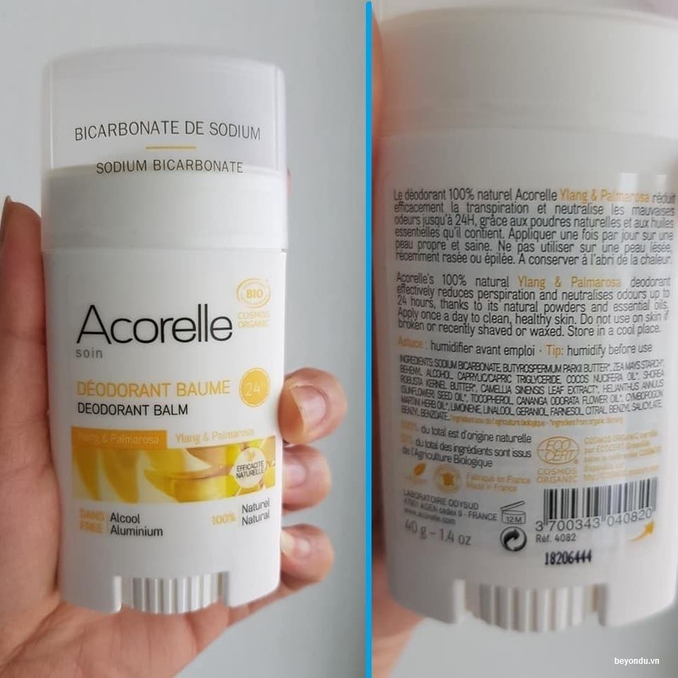  Sáp khử mùi hữu cơ Acorelle ngọc lan tây sả hoa hồng 40g 