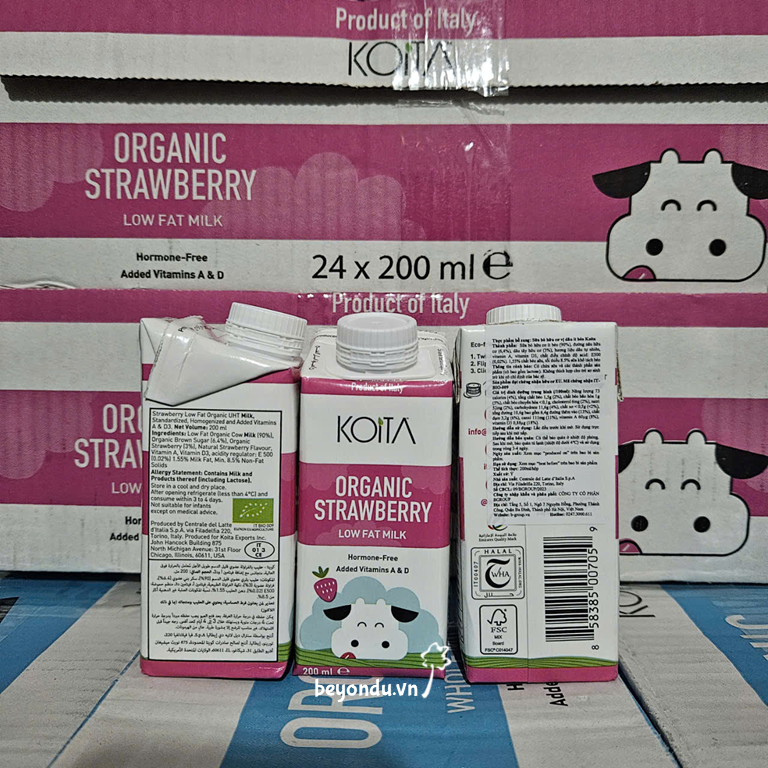  Sữa bò hữu cơ vị dâu ít béo Koita 200ml 