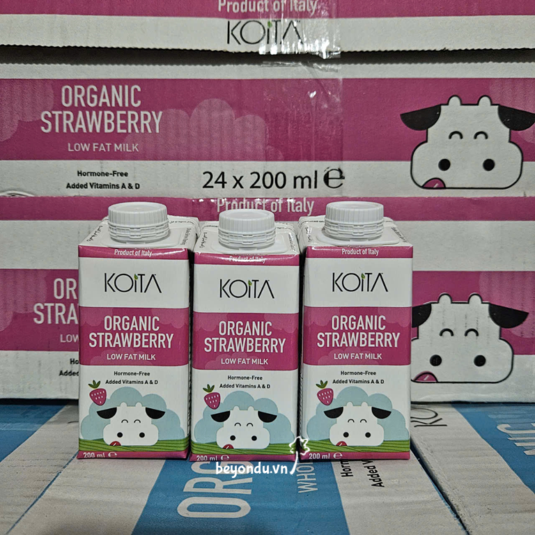  Sữa bò hữu cơ vị dâu ít béo Koita 200ml 