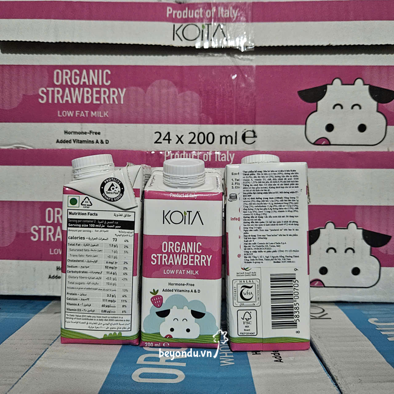  Sữa bò hữu cơ vị dâu ít béo Koita 200ml 