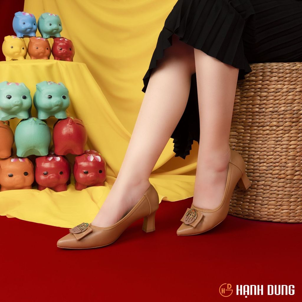 Giày Cao Gót Hạnh Dung Nơ khóa Tròn Cách Điệu HD04836AD