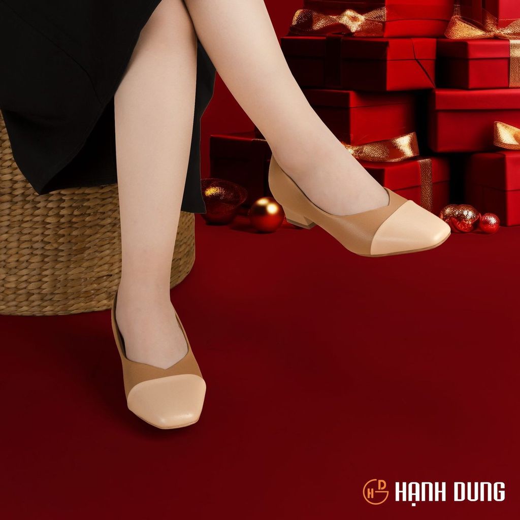 Giày Cao Gót Hạnh Dung Mũi Vuông Phối Cách Điệu HD04891AD
