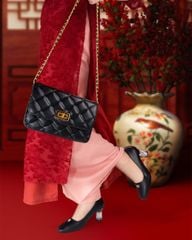 Giày Cao Gót Hạnh Dung Mũi Vuông Khóa Chữ V HD04997AD