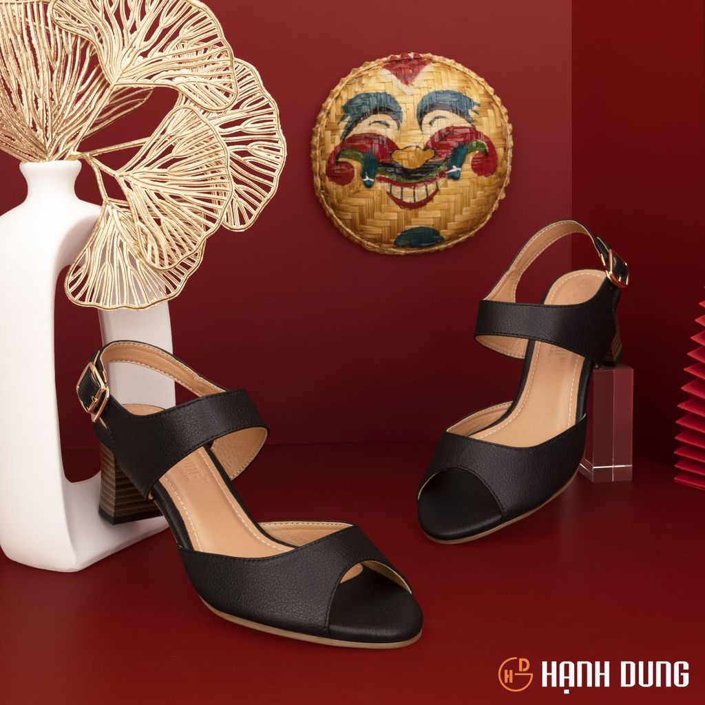 Sandal Cao Gót Hạnh Dung Bản Ngang Da HD02154AB