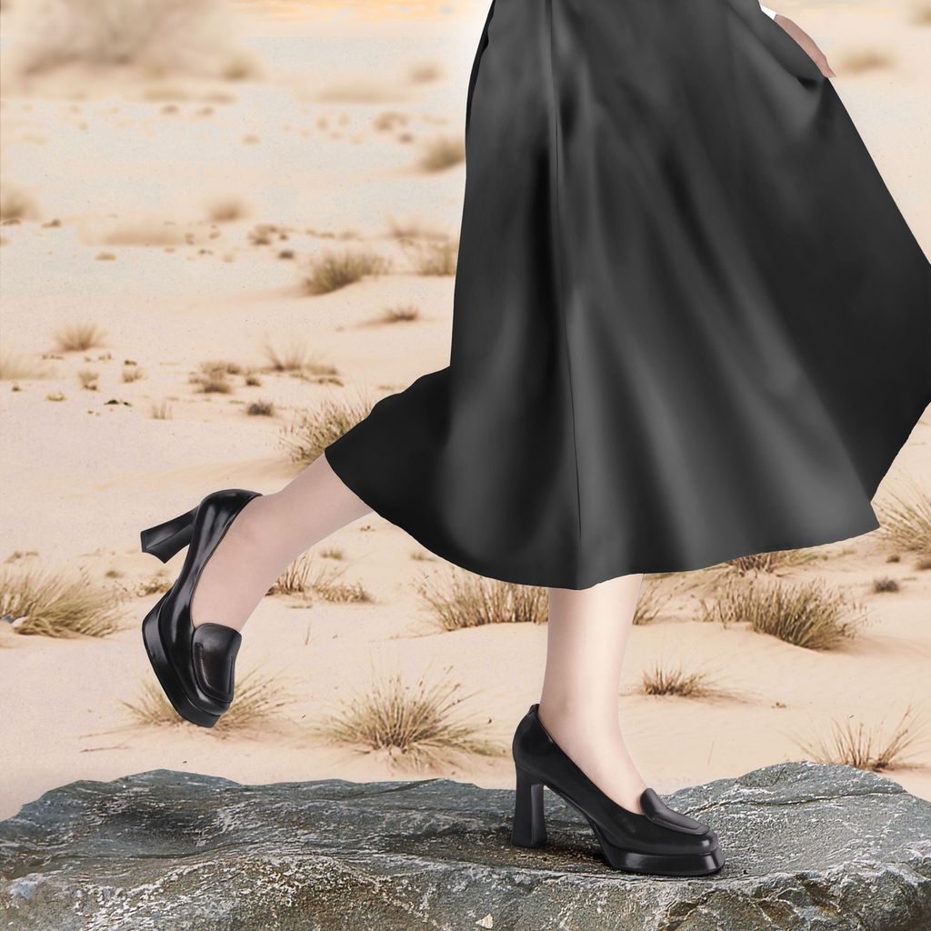 Giày Cao Gót Albee Đế Vuông Mũi Trơn Viền HD0253TQ