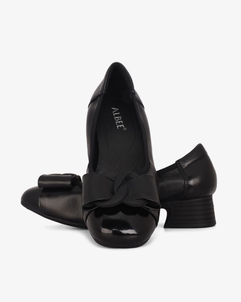Giày Cao Gót Albee Mũi Vuông Phối Da Bóng HD0279TQ