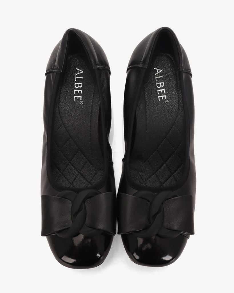 Giày Cao Gót Albee Mũi Vuông Phối Da Bóng HD0279TQ