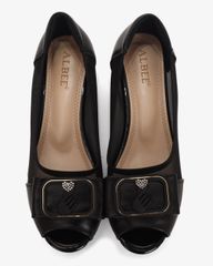 Giày Cao Gót Albee Hở Mũi Phối Lưới Gót Vuông HD0280TQ