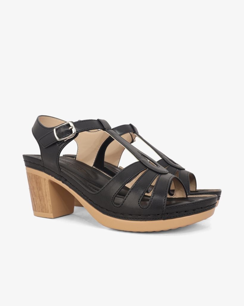 Sandal Cao Gót Hạnh Dung Quai Ngang Khoét Nối T-Strap HD0313AC