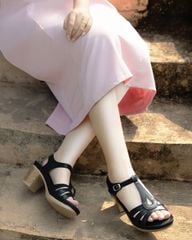 Sandal Cao Gót Hạnh Dung Quai Ngang Khoét Nối T-Strap HD0313AC
