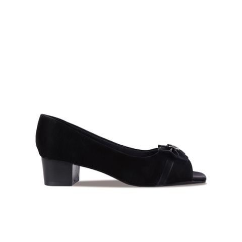 Giày Hở Mũi Hạnh Dung Nơ Nhung Đen HD04879AD