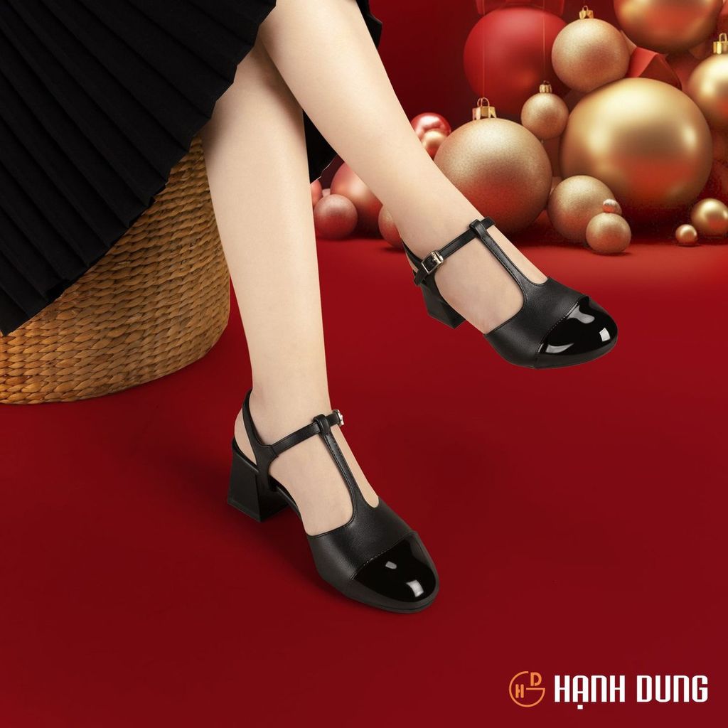 Sandal Cao Gót Hạnh Dung Quai T-Strap Mũi Bóng HD04900AD