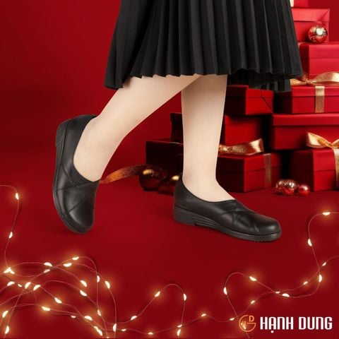 Giày Đế Xuồng Hạnh Dung Mũi Tròn Quai Đắp Chỉ HD04911AD