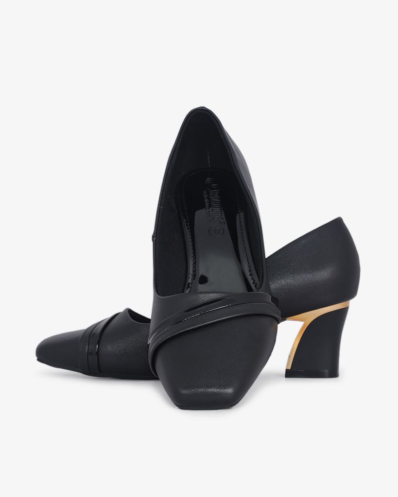 Giày Cao Gót Hạnh Dung Mũi Vuông Gót Viền Vàng HD04988AD