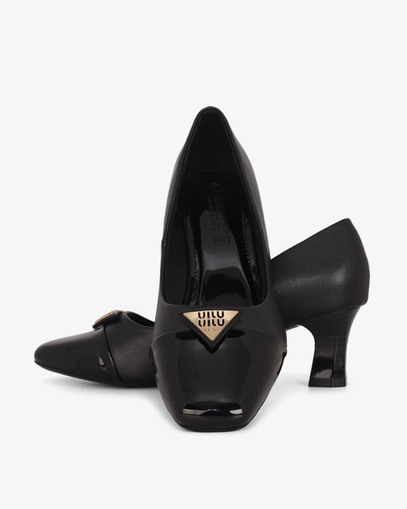 Giày Cao Gót Hạnh Dung Mũi Vuông Phối Si Bóng HD04996AD