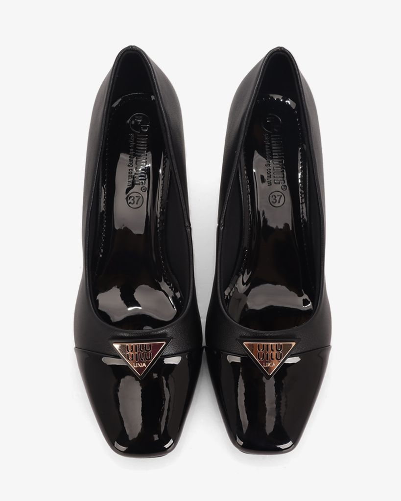 Giày Cao Gót Hạnh Dung Mũi Vuông Phối Si Bóng HD04996AD