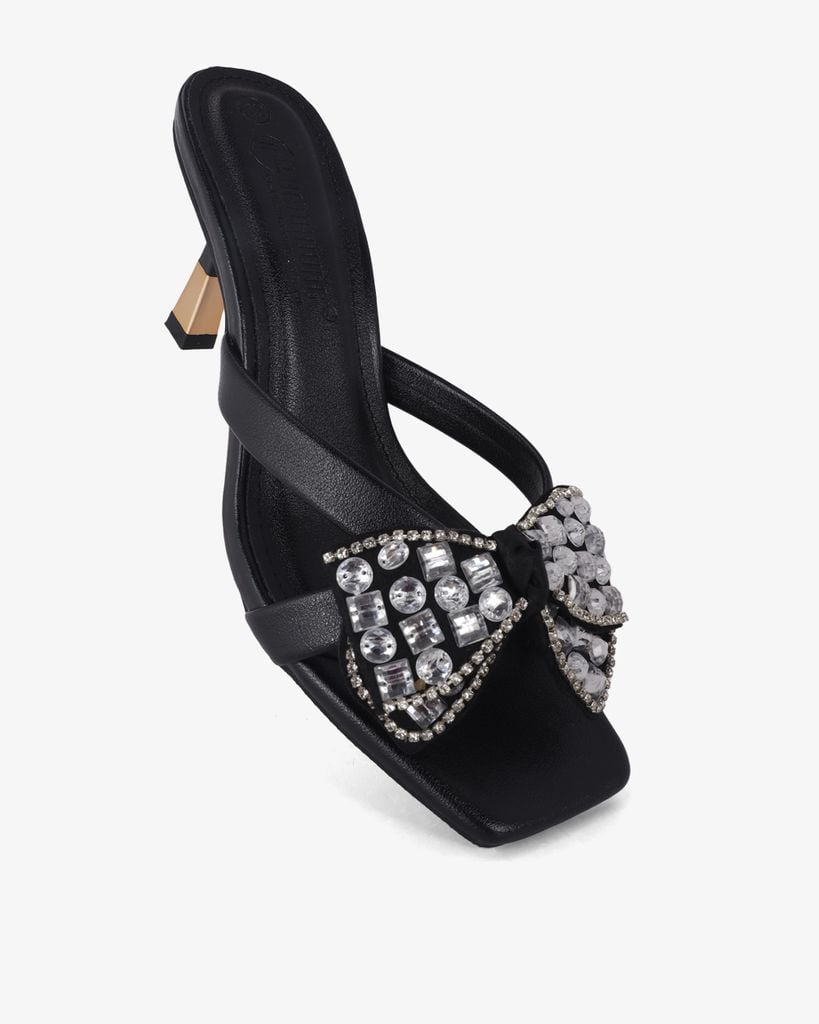 Dép Cao Gót Hạnh Dung Gót Nhọn Nơ Đính Đá HD0904AS