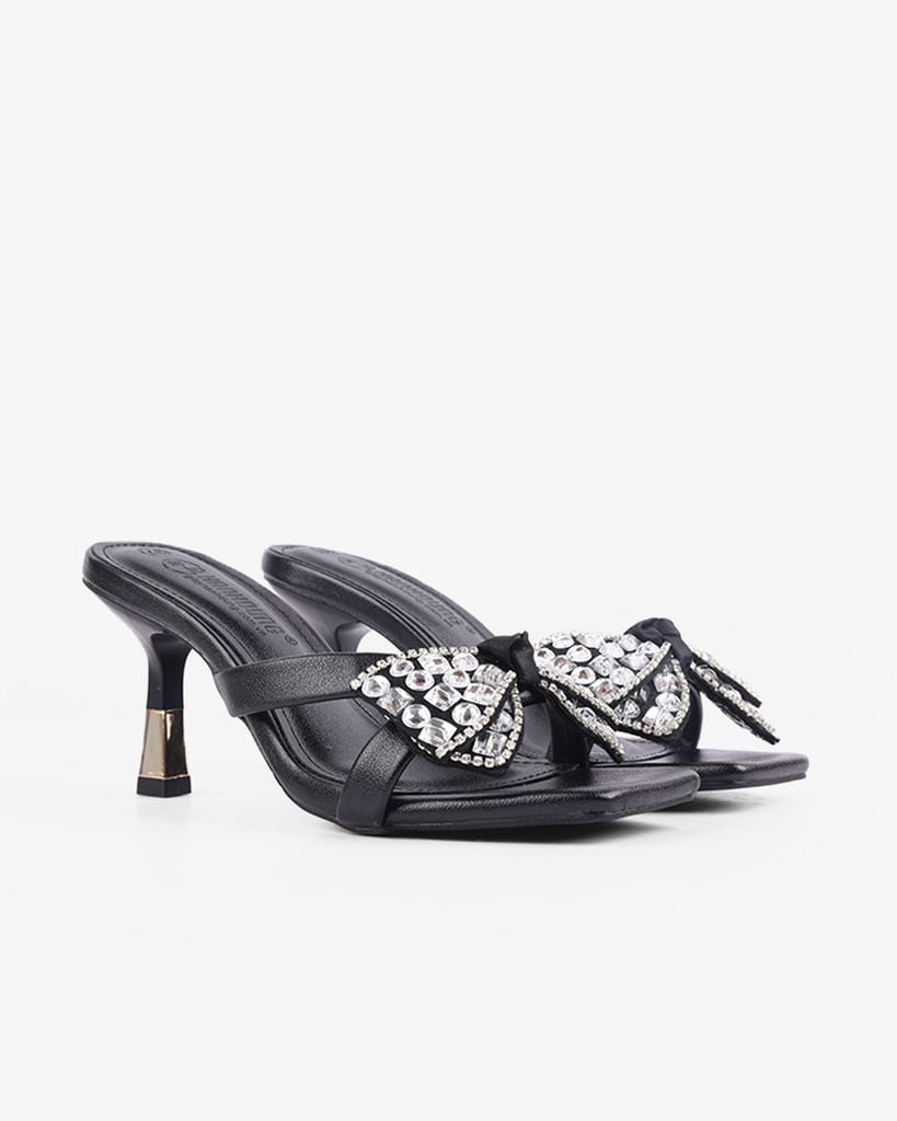 Dép Cao Gót Hạnh Dung Gót Nhọn Nơ Đính Đá HD0904AS