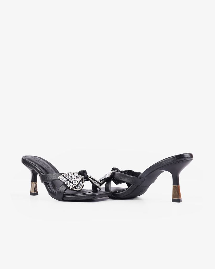 Dép Cao Gót Hạnh Dung Gót Nhọn Nơ Đính Đá HD0904AS