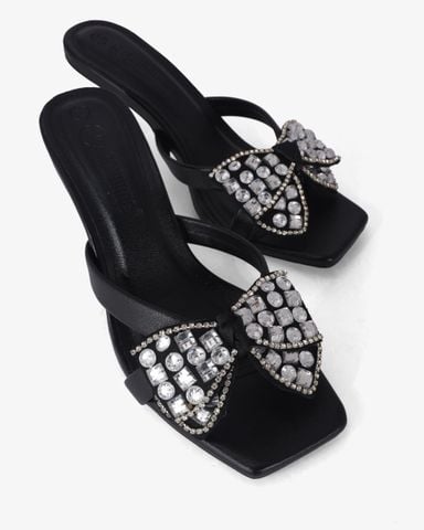 Dép Cao Gót Hạnh Dung Gót Nhọn Nơ Đính Đá HD0904AS