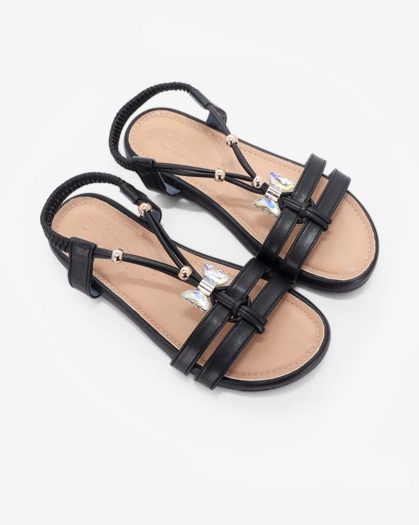 Sandal Xẹp Hạnh Dung Quai Chữ T Đính Bướm Pha Lê HD1178AV