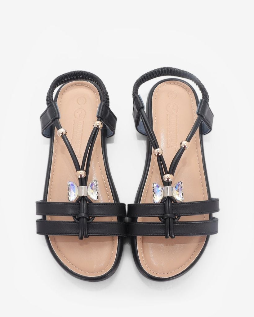 Sandal Xẹp Hạnh Dung Quai Chữ T Đính Bướm Pha Lê HD1178AV