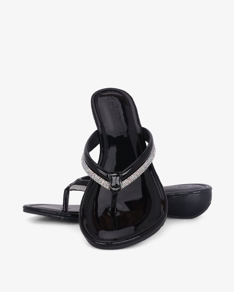 Dép Đế Xuồng Hạnh Dung Kẹp Xỏ Ngón Đính Đá HD12289AM