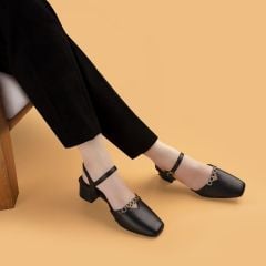 Sandal Cao Gót Hạnh Dung Bít Mũi Đính Đá HD27149BI