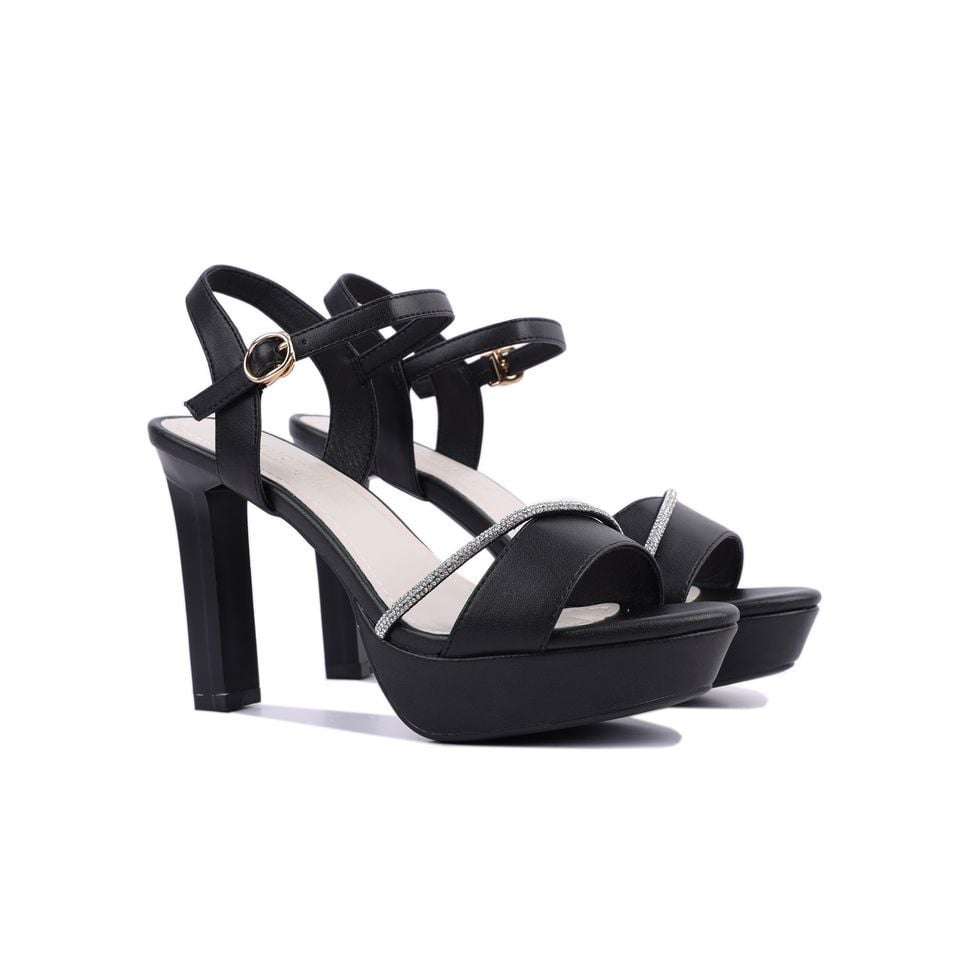 Sandal Cao Gót Hạnh Dung Quai Phối Xoàn Mảnh HD27193BI
