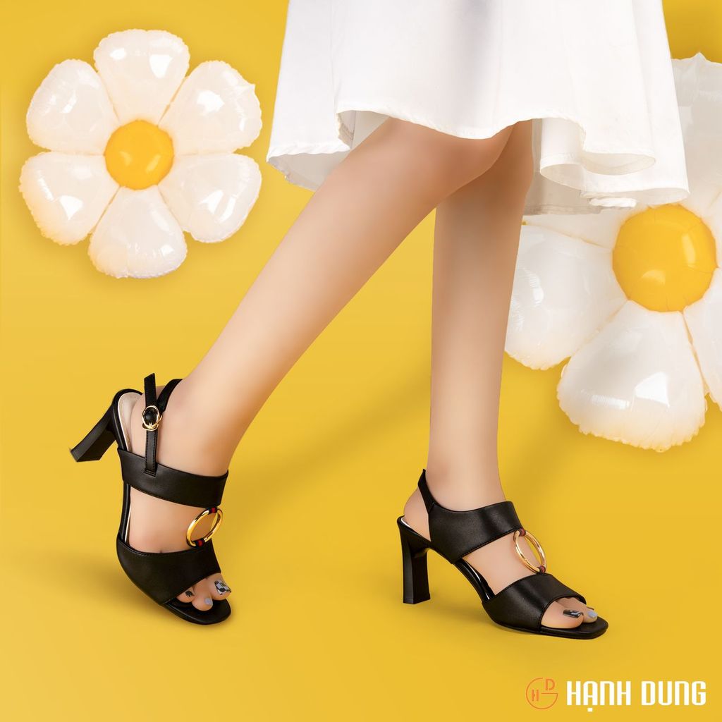 Sandal Cao Gót Hạnh Dung Bản Phối Phụ Kiện TRòn HD27209BI