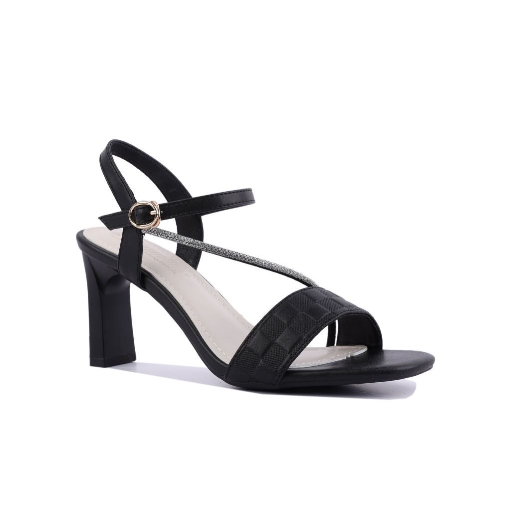 Sandal Cao Gót Hạnh Dung Bản Ngang Caro Dây Đính Đá HD27210BI