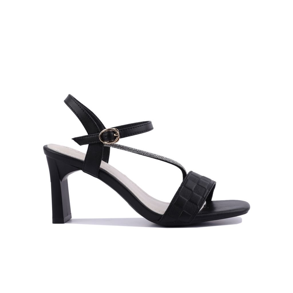 Sandal Cao Gót Hạnh Dung Bản Ngang Caro Dây Đính Đá HD27210BI