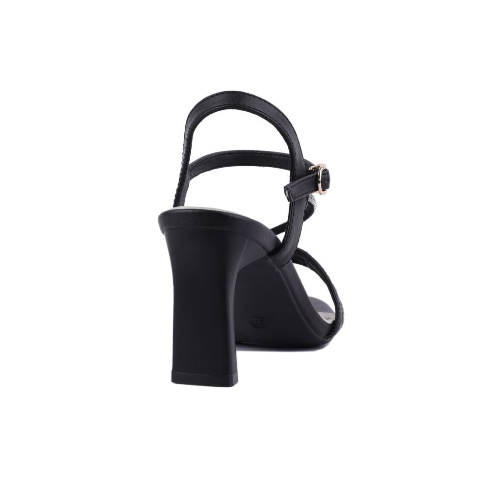 Sandal Cao Gót Hạnh Dung Bản Ngang Caro Dây Đính Đá HD27210BI