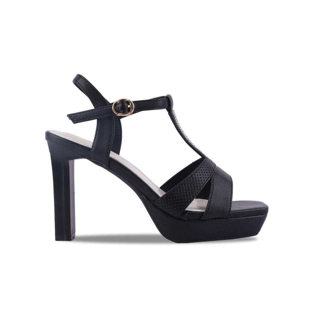 Sandal Cao Gót Hạnh Dung Quai Khoét Nối Dây Kim Sa HD27211BI
