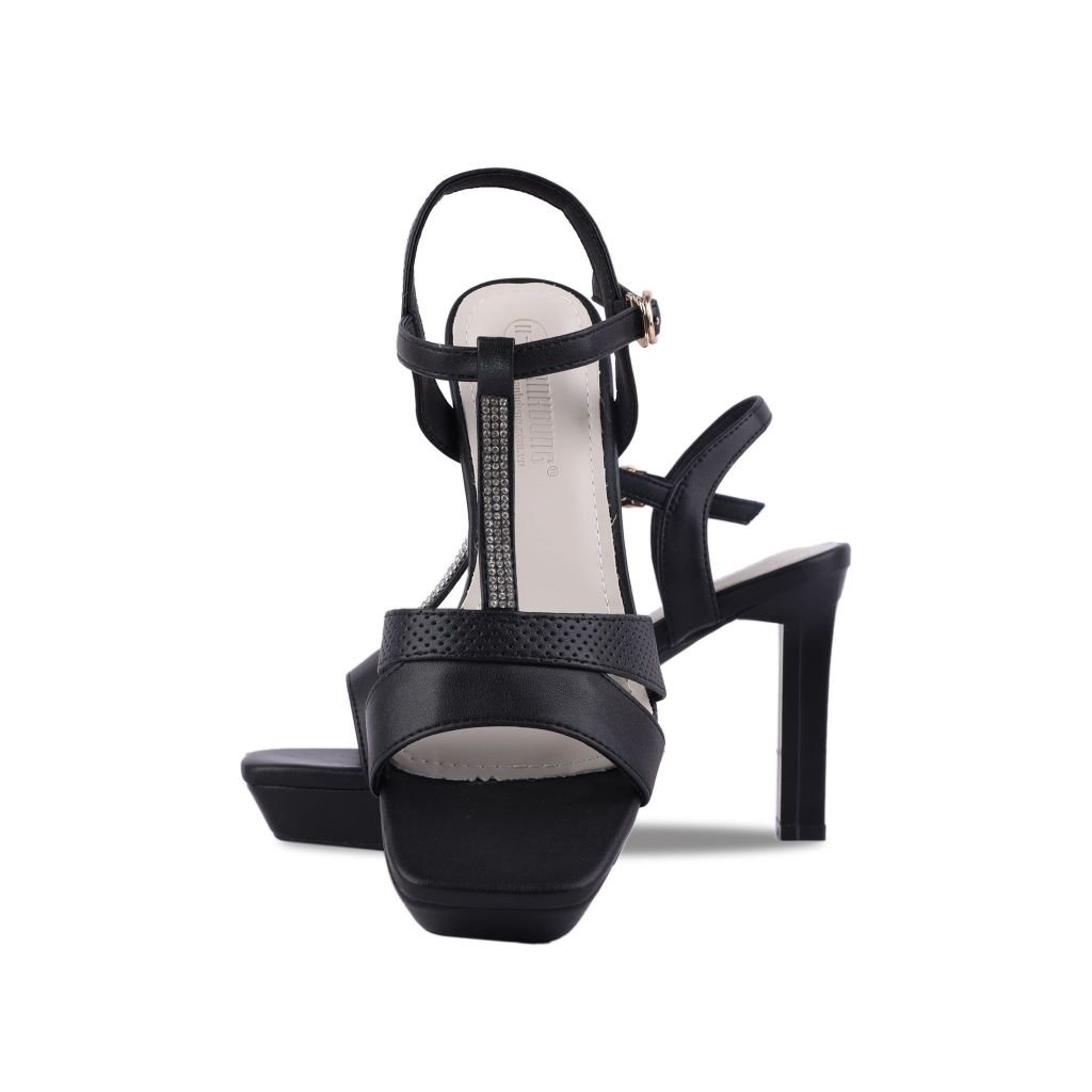 Sandal Cao Gót Hạnh Dung Quai Khoét Nối Dây Kim Sa HD27211BI