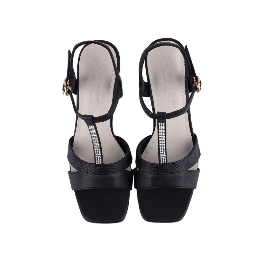 Sandal Cao Gót Hạnh Dung Quai Khoét Nối Dây Kim Sa HD27211BI