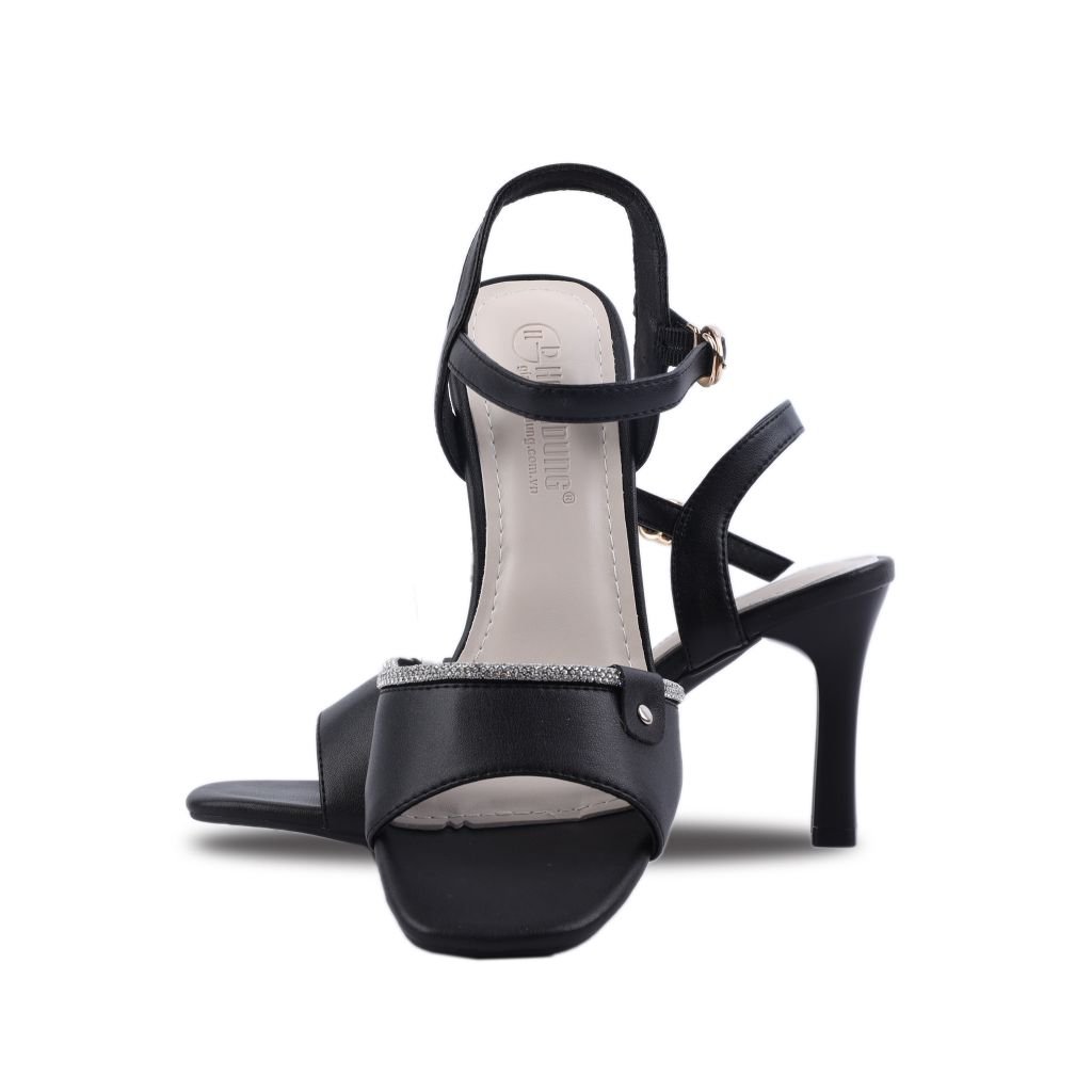 Sandal Cao Gót Hạnh Dung Bản Ngang Viền Kim Sa HD27216BI