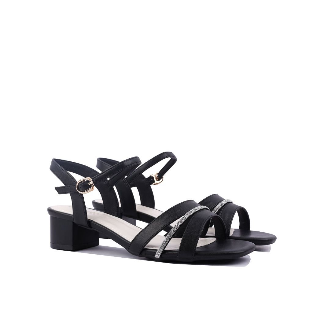 Sandal Cao Gót Hạnh Dung Dây Ngang Phối Xoàn HD27217BI