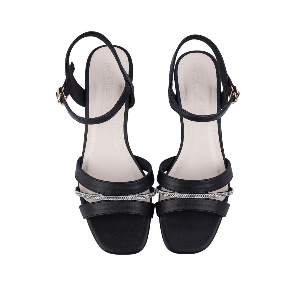 Sandal Cao Gót Hạnh Dung Dây Ngang Phối Xoàn HD27217BI