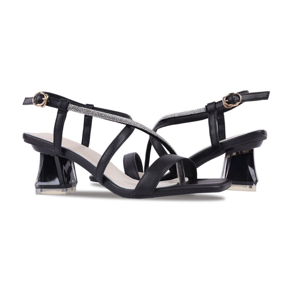 Sandal Cao Gót Hạnh Dung Dây Xỏ Ngón Phối Kim Sa HD27218BI