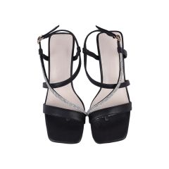 Sandal Cao Gót Hạnh Dung Dây Xỏ Ngón Phối Kim Sa HD27218BI