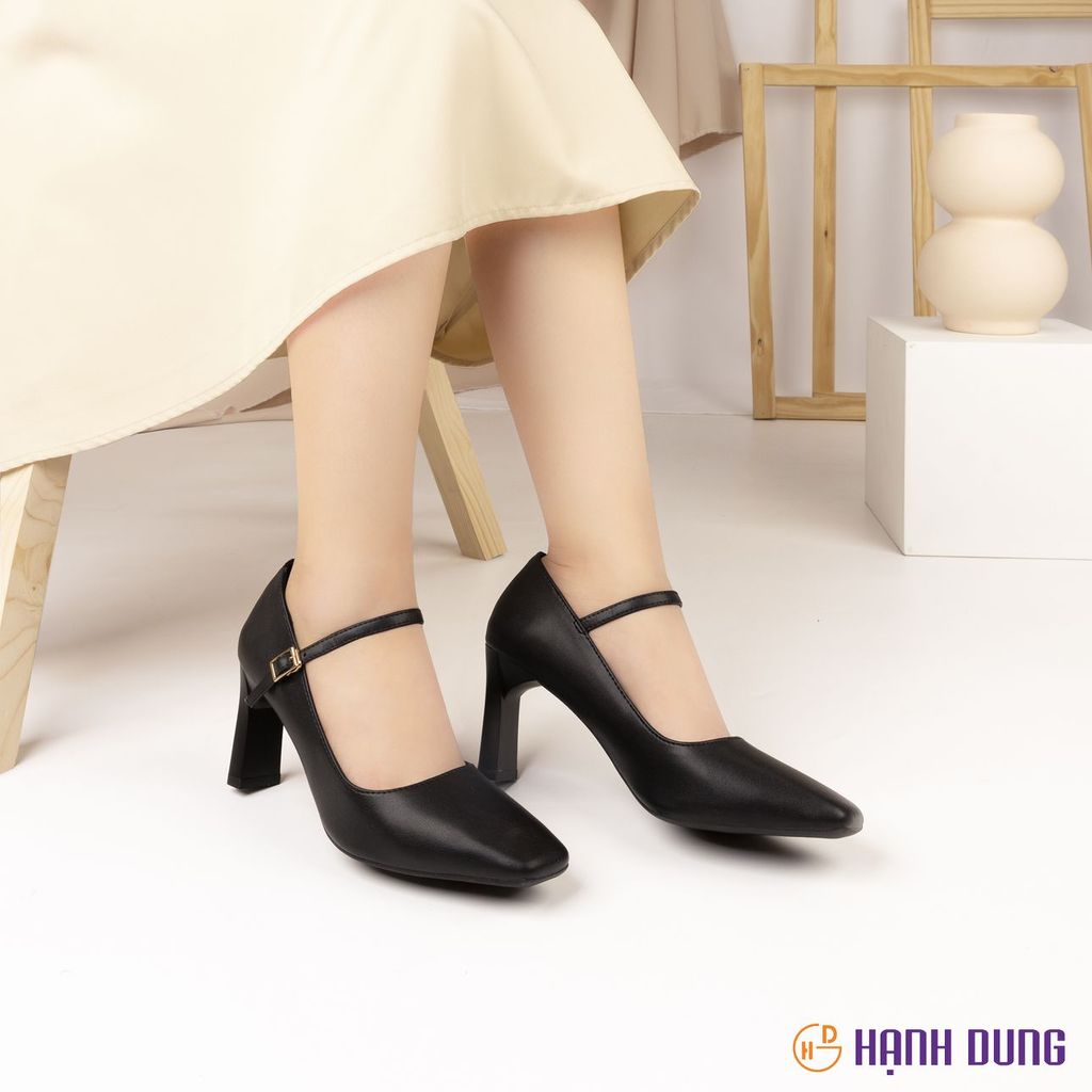 Giày Cao Gót Hạnh Dung Mũi Vuông HD27223BI