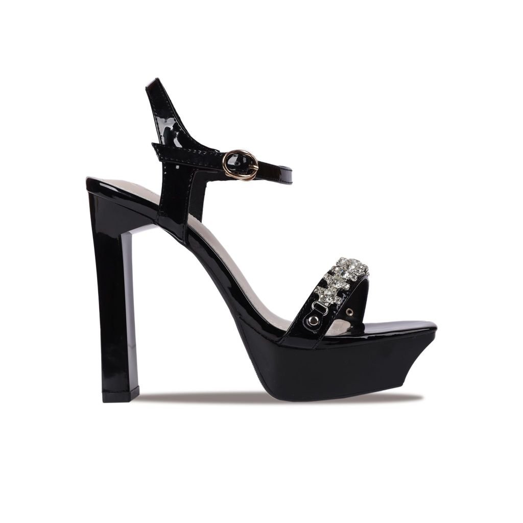 Sandal Cao Gót Hạnh Dung Quai Đính Dây Đá HD27239BI